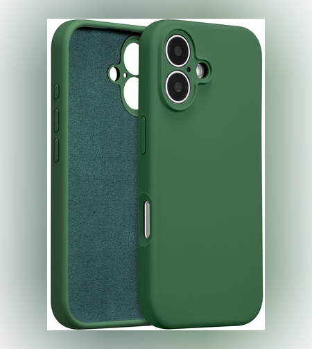 Husa de Protectie, Flippy, pentru iPhone 16 Plus, Liquid Silicone, cu Microfibra pe Interior, Protectie Antisoc, Compatibil Incarcare Wireless, Verde