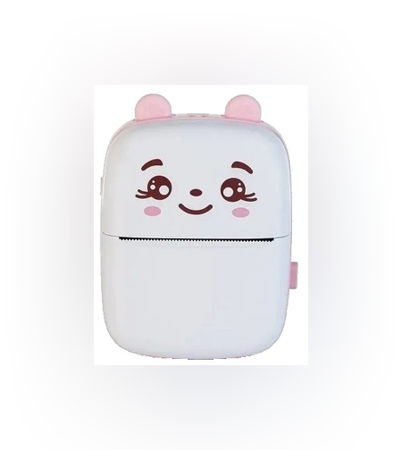 Set Mini Imprimanta Foto Portabila, Flippy, Include: 1x Set de Markere, 5x Role de Hartie Termica, 5x Role Hartie Adeziva, Incarcare USB, Bluetooth, Print Alb-Negru, Model Ursulet, Alb/Roz