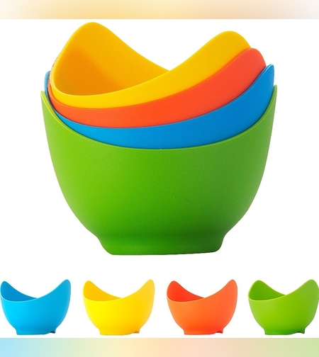 Set 4 forme pentru oua posate Flippy, din silicon rezistent la temperatura mare, usor de utilizat, multicolor