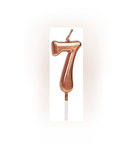 Lumanare de Tort, Flippy, Model Cifra 7, Party, 4.5 x 2.5 cm, din Parafina, Rose Gold