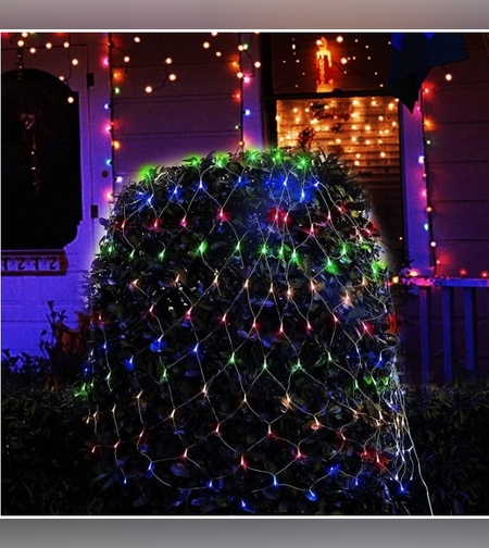 Instalatie Craciun Yoto, Tip Plasa, 3 m x 3 m, 320 LED-uri, Prelungitor 1.5 m, 8 Jocuri de Lumini, Interconectabila, Fir transparent, Interior/Exterior, Multicolor