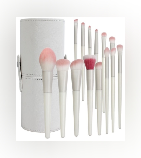 Set 14 Pensule de Machiaj cu Peri Moi, Flippy, cu Suport pentru Depozitare, Bej