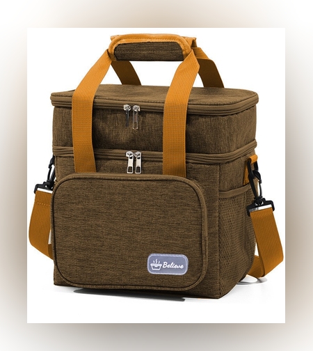 Geanta Termica, Flippy, 2 Compartimente Separate, Multifunctionala, Impermeabila, Manere si Curea de Umar, 25.5x18x30 cm, Maro