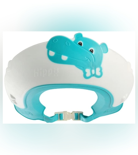 Viziera de Protectie Baie Pentru Copii, Fippy, Model Hipopotam, Dimensiune ajustabila, Durabil, Usor de curatat, Impotriva Samponului, pentru Ochi si Urechi, TPE+PP, 22x21 cm, Albastru