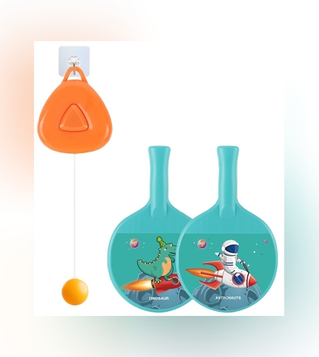 Set Palete pentru Tenis de Masa, Flippy, pentru Copii, Accesoriu de Agatat Inclus, 2 Mingi, Design Animat, Albastru