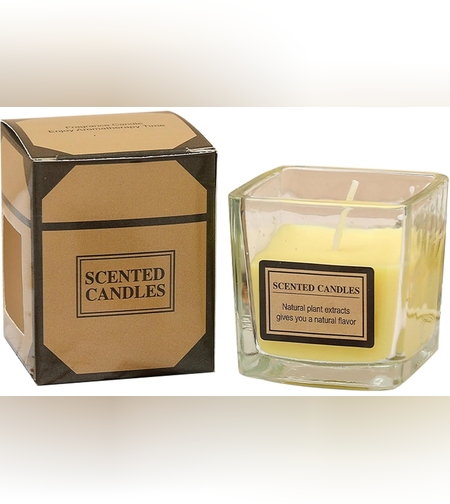 Lumanare Parfumata, Flippy, Model Pahar Transparent, cu Ulei Esential, 4.8 x 5.4 x 5.5 cm, Aroma de Kaki Japonez, Galben