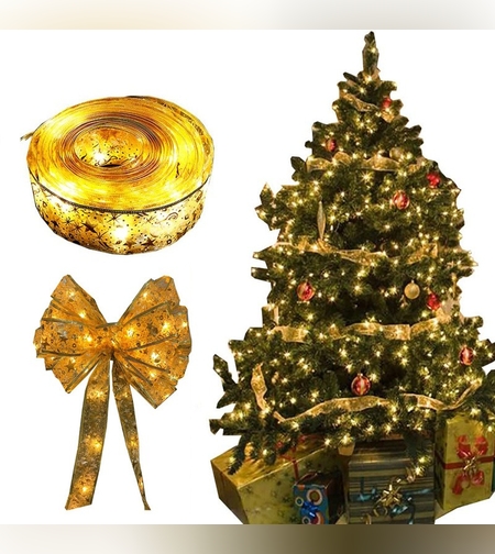Panglică LED de Crăciun Flippy Aurie, lungime 2 m , 20 LED-uri, Baterii, Alb cald