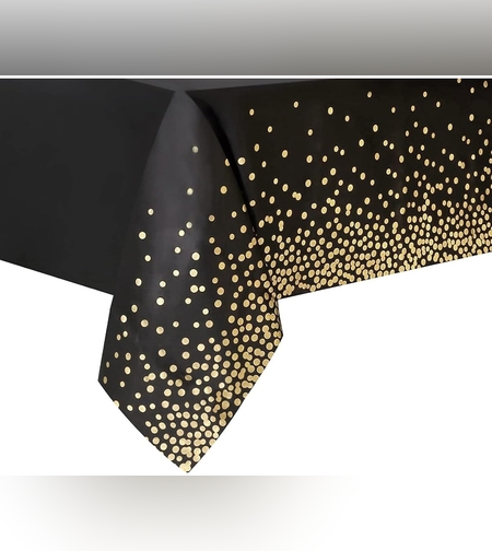 Fata de Masa, Flippy, din PEVA, Imprimeu Buline Aurii, 137 x 274 cm, Impermeabila, Fara Pete, Curatare Rapida, Negru