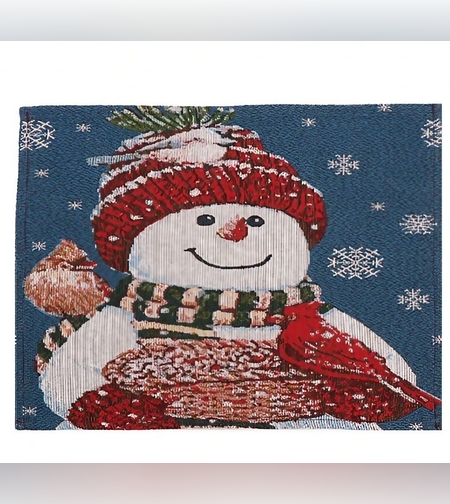 Servet de Masa, Flippy, Model Om de Zapada si Ninsoare, Tematica Craciun, Prosop pentru Masa, Bumbac si Fibre Sintetice, 43x33 cm, Albastru