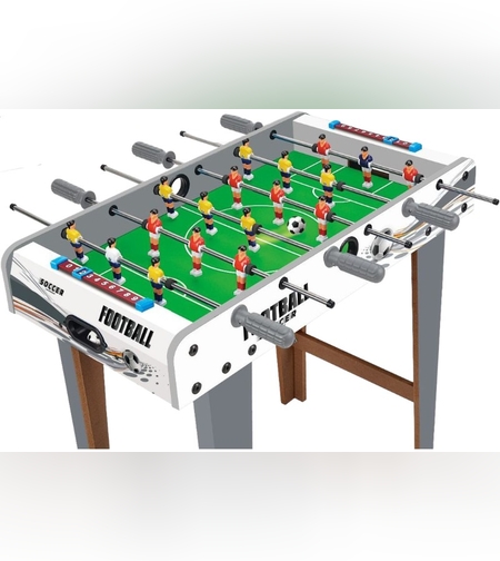 Masa de fotbal cu teren si 18 jucatori Flippy, 6 manere, cu Tablou Scor, din Metal, Lemn si ABS, 69 x 36.5 x 23 cm, cu Picioare, Design Multicolor, pentru copii/adulti