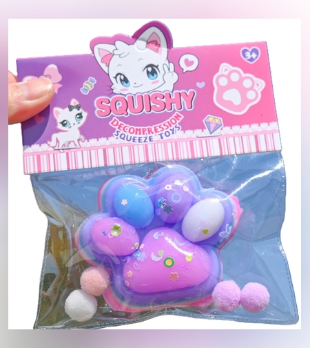 Jucarie Antistres Squishy, Flippy, Labuta de Pisica Squeeze Toys, cu Revenire Lenta, 7.5 cm, Model 270516, Multicolor
