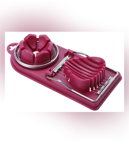 Feliator multifunctional Flippy pentru oua, mozzarela, fructe, 2 forme de feliere, agatatoare, 20 cm, Visiniu