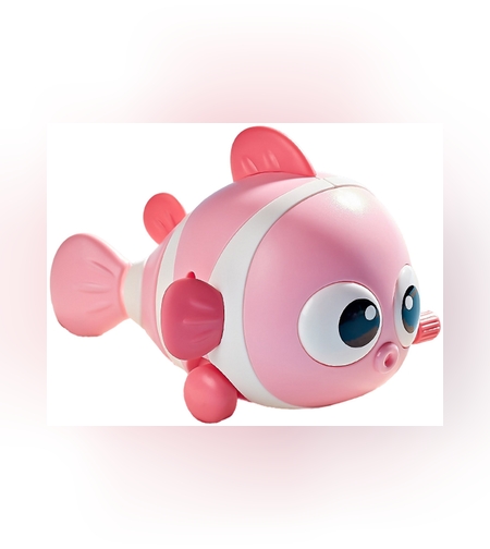 Jucarie mecanica pentru copii Flippy, pestisor haios, cu cheita, distractiv, se taraste, se misca, 11 x 9 x 7.5 cm cm, roz