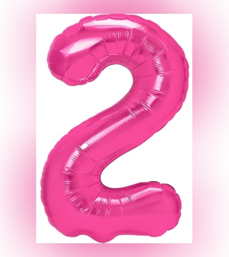 Balon din Folie Metalizata Flippy, Figurina Cifra, Tema Aniversare 40 cm, Ambalaj Individual, Pai inclus, Umflare cu Aer sau Heliu, Roz, Cifra 2
