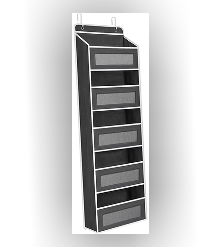 Organizator Suspendat pentru Usi, Flippy, din Nailon si Plasa, Baza de Carton Ingrosat, 5 Buzunare Principale + 5 Buzunare Laterale, 146 x 40 x 17 cm, 2 Carlige Incluse, Negru