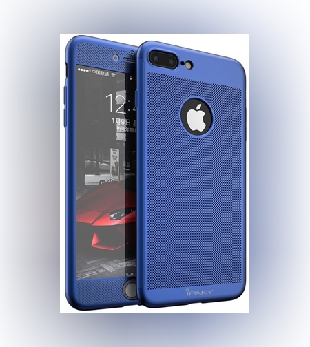 Husa Apple iPhone 7 Plus IPAKY Full Cover 360 Air cu Gauri Albastru + Folie Sticla