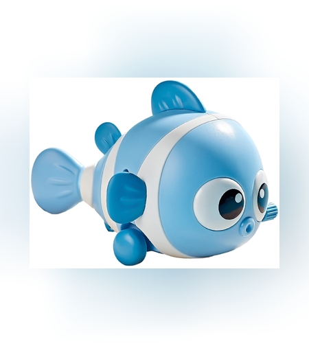 Jucarie mecanica pentru copii Flippy, pestisor haios, cu cheita, distractiv, se taraste, se misca, 11 x 9 x 7.5 cm cm, albastru