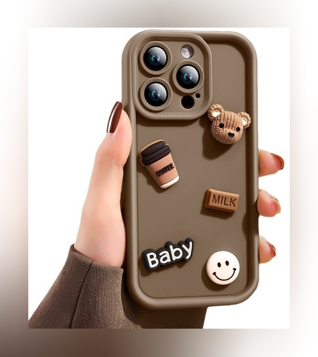 Husa de Protectie, Flippy, pentru Apple iPhone 14 Pro, Model Ursuleti 3D, Antisoc, Rezistenta la Impact, Protectie Camera, Maro