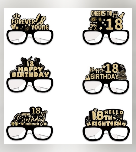 Set 6 Perechi de Ochelari pentru Majorat, Flippy, Diverse Modele, Negru