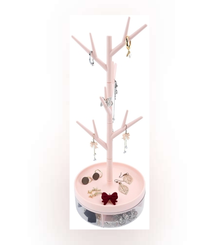 Cutie de Bijuterii, Flippy, Rotativa, cu Suport Tip Ramura, 36.5 x 14 cm, din ABS+PP, Roz