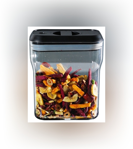 Recipient din Plastic, Flippy, pentru Alimente/Obiecte, Inchidere Ermetica Rotire 90 grade, 2l, 20.5 x 10.5 x 27 cm, Transparent