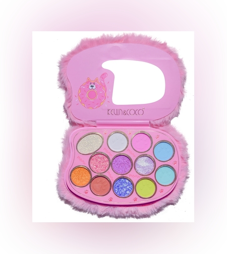 Paleta de Machiaj, KEVIN & COCO, Pink Fuzzy Fard de Pleoape,12 culori, 15 x 10.5 x 3 cm