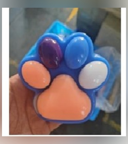 Jucarie Antistres Squishy, Flippy, cu Revenire Lenta, Labuta de Pisica Pufoasa, 8.5 x 7.5 cm, Ambalaj Transparent, Albastru Portocaliu