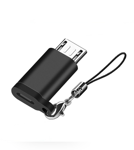 Adaptor Type C (mama) to micro USB (tata) cu Agatatoare Breloc inclusa, 2.5 cm lungime, Negru