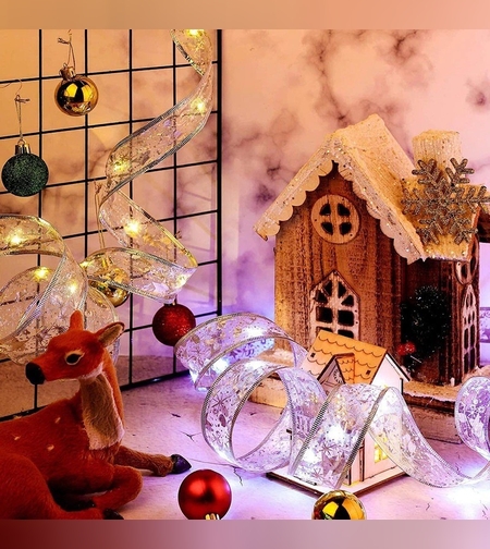 Panglică LED de Crăciun Flippy Aurie, lungime 5 m , 50 LED-uri, Baterii, Alb Rece