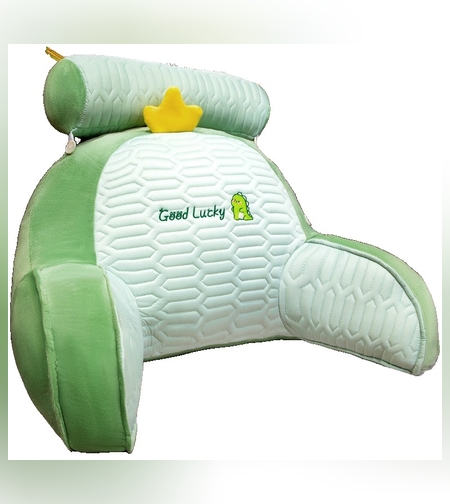 Perna Multifunctionala, Flippy, Spatar pentru Pat, Protectie Lombara, Marime Medie, 60 x 40 cm, din Latex, Model Dinozaur, Verde