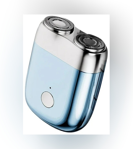 Mini Aparat de Ras Electric, Flippy, din ABS cu Fibra de Carbon, Portabil, Cap Rotativ Detasabil cu 2 Lame de Otel, Rezistent la Apa, Incarcare Type-C, Autonomie 45 min, Albastru