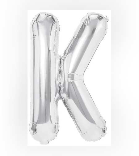 Balon Folie Metalizata Litera K, Flippy, 80 cm, Umflati cu Heliu sau Aer, Ambalaj Individual, Pai inclus, Argintiu