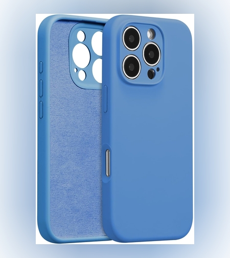 Husa de Protectie, Flippy, pentru iPhone 16 Pro Max, Liquid Silicone, cu Microfibra pe Interior, Protectie Antisoc, Compatibil Incarcare Wireless, Albastru