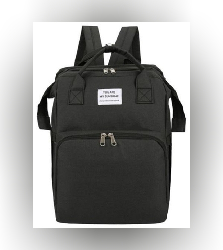 Rucsac Multifunctional pentru Mamici, Flippy, cu Patut Pliabil si Baza de Schimbat, Rezistent la Apa, Capacitate Mare, Usor, Compartimente Multiple, Buzunar Termic pentru Lapte, 42 x 32 x 22 cm, Negru