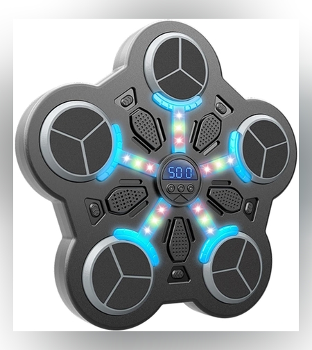 Jucarie de Boxat cu Muzica si Lumini, Flippy, Manusi Incluse, Bluetooth, Incarcare USB, Aplicare cu Ventuze, 5 Tinte, 33x33x4.5 cm, 930 g, Negru