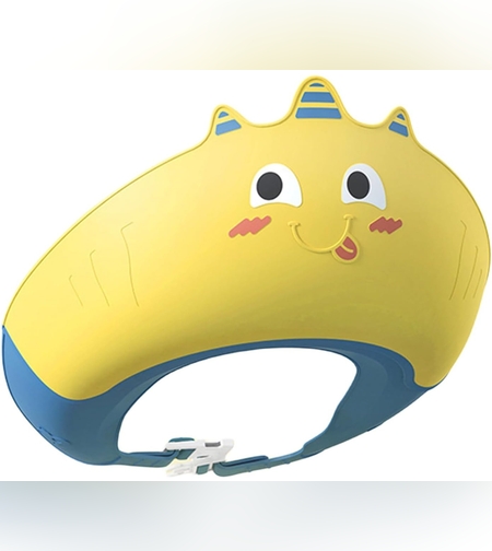 Casca de Dus, Flippy, Previne Scurgerea Apei si Samponului pe Fata, 0-12 Ani, Ajustabila, din TPE+PP, 20 x 23 cm, Model Unicorn, Galben/Albastru