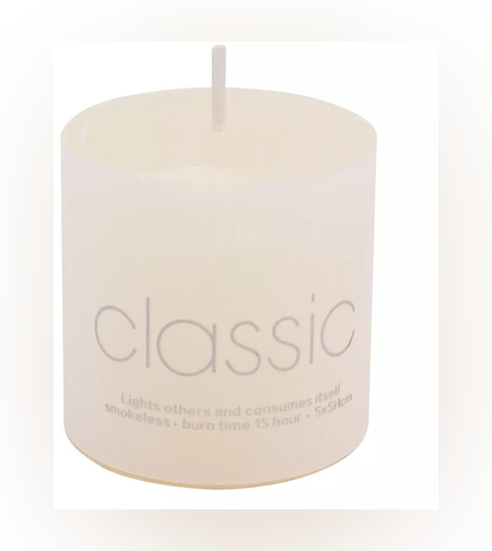 Lumanare Decorativa, Flippy, din Parafina, Cilindrica, Fara Fum si Fara Parfum, 5 x 5 cm, 90 g, Ardere 12h, Ivory Alb