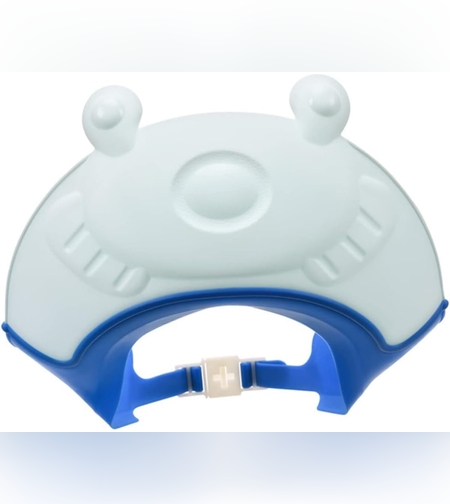 Viziera de Protectie Baie Pentru Copii, Fippy, Model Broasca, Dimensiune ajustabila, Durabil, Usor de curatat, Impotriva Samponului, pentru Ochi si Urechi, TPE+PP, 24x23 cm, Albastru
