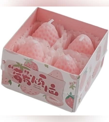 Set 4 Lumanari Parfumate, Flippy, Model Capsunici, Ardere 30 min, 52g, 6.3 x 6.3 x 3.8 cm, Roz