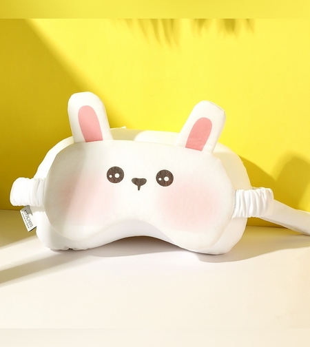 Masca de dormit, Flippy, 2 in 1, cu Tetiera, din Particule de Spuma si Bumbac, Model Iepure, Alb