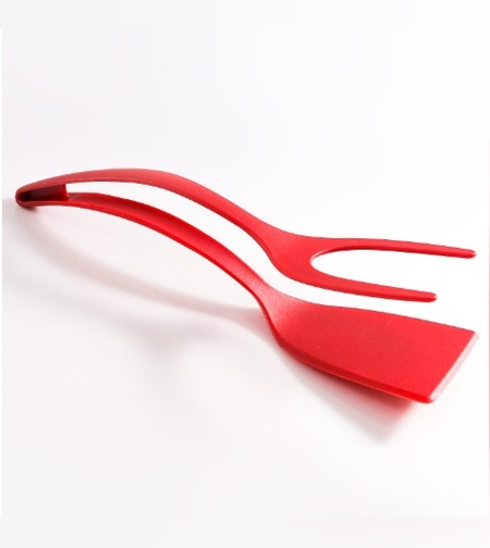 Spatula Multifunctionala tip Cleste, Flippy, Spatula Cleste pentru Gatit, Silicon PP, pentru Alimente, Carne, Paine, 31 x 8.5 cm Rosu