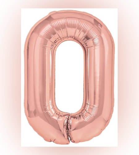 Balon din Folie Metalizata Flippy, Figurina Cifra, Tema Aniversare 40 cm, Ambalaj Individual, Pai inclus, Umflare cu Aer sau Heliu, Rose Gold, Cifra 0