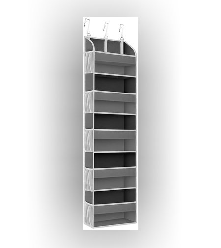 Organizator Suspendat pentru Usi, Flippy, din Nailon si Plasa, Baza de Carton Ingrosat, 5 Buzunare Principale + 10 Buzunare Laterale, 140 x 39 x 17 cm, 3 Carlige Incluse, Gri