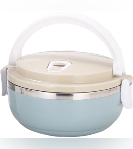 Caserola pentru alimente Flippy, lunch box, 700 ml, otel inoxidabil, maner, valva aerisire, inchidere etansa, 15 x 8.5 cm, albastru