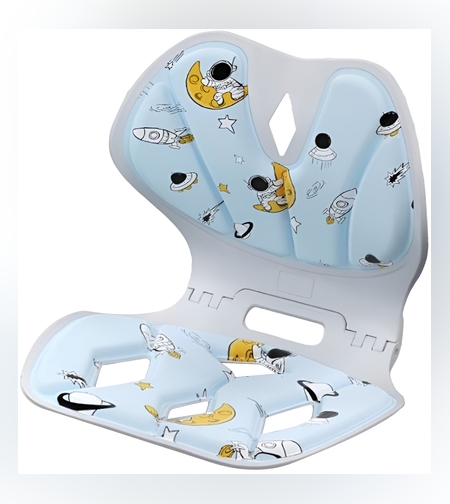 Suport pentru Scaun, Flippy, pentru Corectarea Posturii, Portabil, Pliabil, Ergonomic, Ameliorare Durere, Respirabil, 35x32x30 cm, Marime L, Model Rachete, Albastru