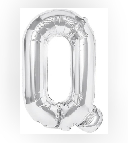 Balon Folie Metalizata Litera Q, Flippy, 40 cm, Umflati cu Heliu sau Aer, Ambalaj Individual, Pai inclus, Argintiu