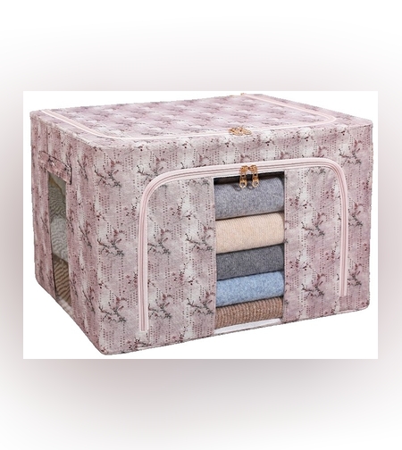 Cutie Depozitare, Flippy, 66L, din Material Textil, 50 x 40 x 33 cm, pentru Haine si Lenjerii, Model Floare de Prun, Roz