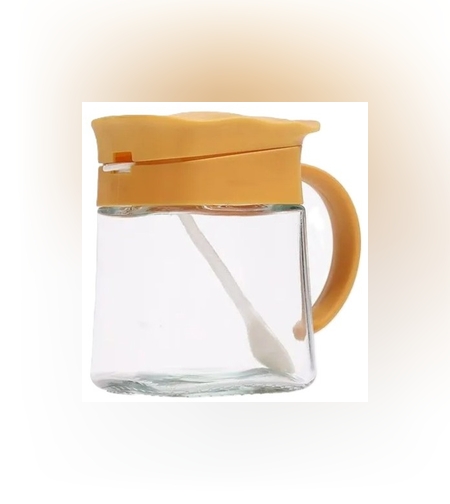 Recipient Condimente, Flippy, din Stilca, 180 ml, cu Maner si Lingurita, 11.3 x 8.2 cm, Capac Ondulat, Galben