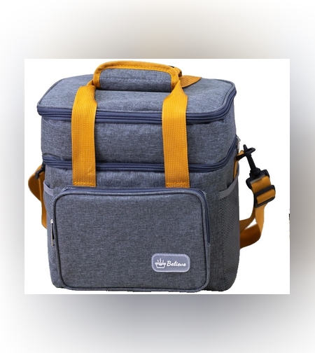 Geanta Termica, Flippy, 2 Compartimente Separate, Multifunctionala, Impermeabila, Manere si Curea de Umar, 25.5x18x30 cm, Gri