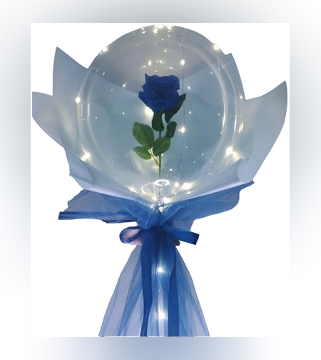Trandafir in Balon LED cu Lumini, Flippy, Tip Buchet, Diametru 35 cm, Albastru